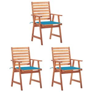 vidaXL Chaises &agrave; manger d'ext&eacute;rieur lot de 3 et coussins Acacia massif