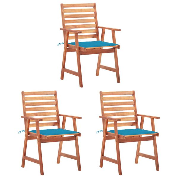 vidaXL Chaises &agrave; manger d'ext&eacute;rieur lot de 3 et coussins Acacia massif