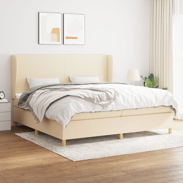 vidaXL Sommier &agrave; lattes de lit avec matelas Cr&egrave;me 200x200 cm Tissu
