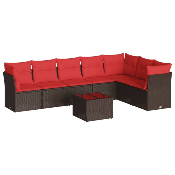 vidaXL Salon de jardin 8 pcs avec coussins marron résine tressée
