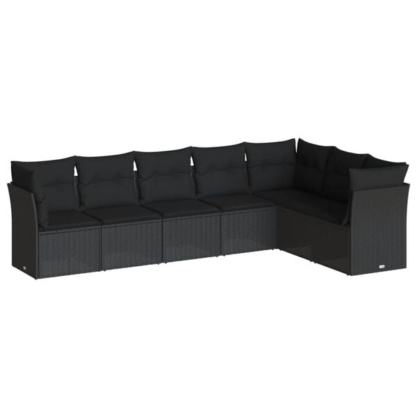 vidaXL Salon de jardin 7 pcs avec coussins noir r&eacute;sine tress&eacute;e