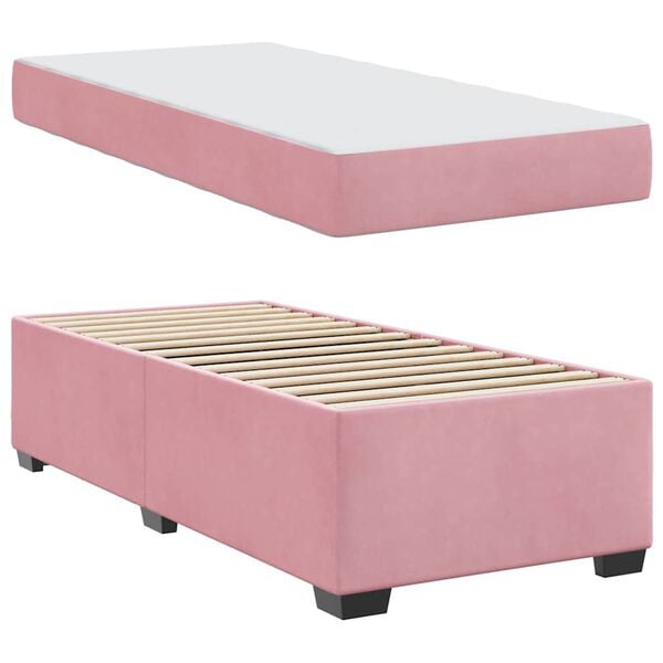 vidaXL Cadre de lit avec matelas Rose 90 x 190 cm tissu
