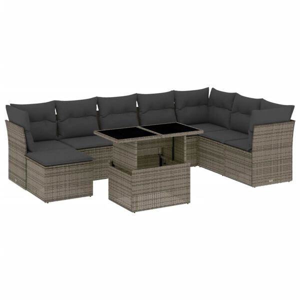vidaXL Salon de jardin 9 pcs avec coussins gris résine tressée