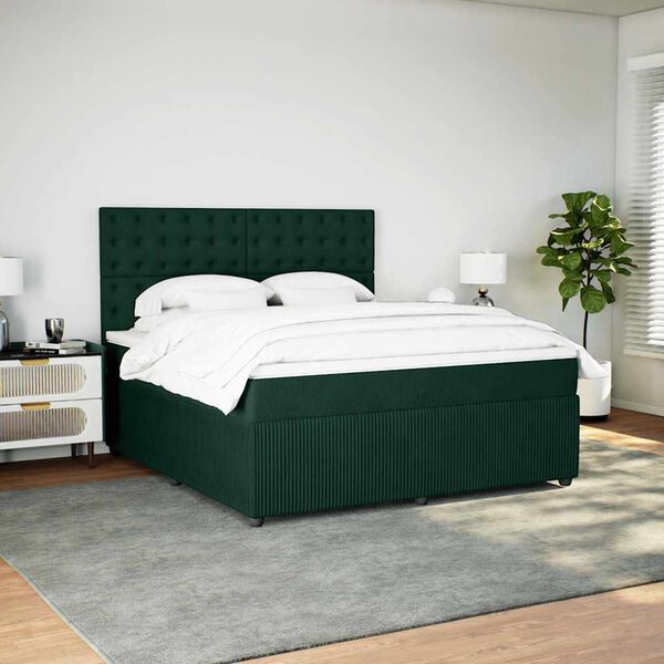 vidaXL Sommier &agrave; lattes de lit et matelas Vert fonc&eacute; 180x200cm Velours