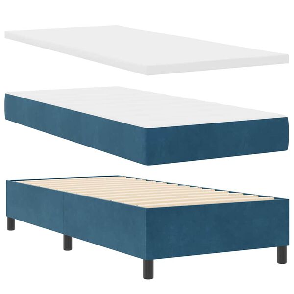 vidaXL Lit &agrave; ressorts avec matelas Bleu fonc&eacute; 90 x 200 cm Velours
