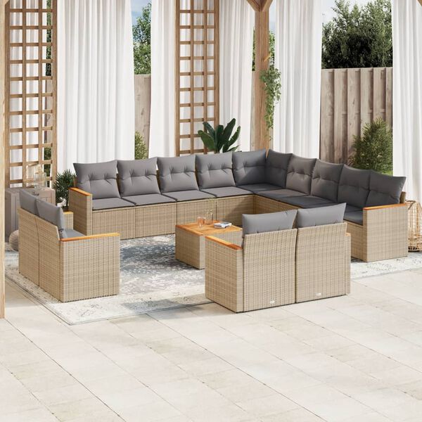 vidaXL Salon de jardin avec coussins 14 pcs beige r&eacute;sine tress&eacute;e