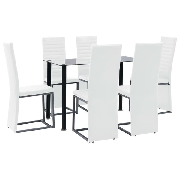 vidaXL Ensemble à dîner 7 pcs Acier et verre trempé Noir et banc
