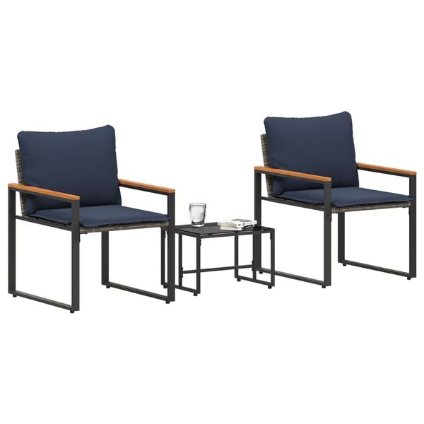 vidaXL Ensembles de meubles 3 pcs Gris et bleu marine Rotin