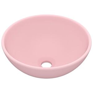 vidaXL Lavabo rond de salle de bain Rose mat 32,5x14 cm C&eacute;ramique
