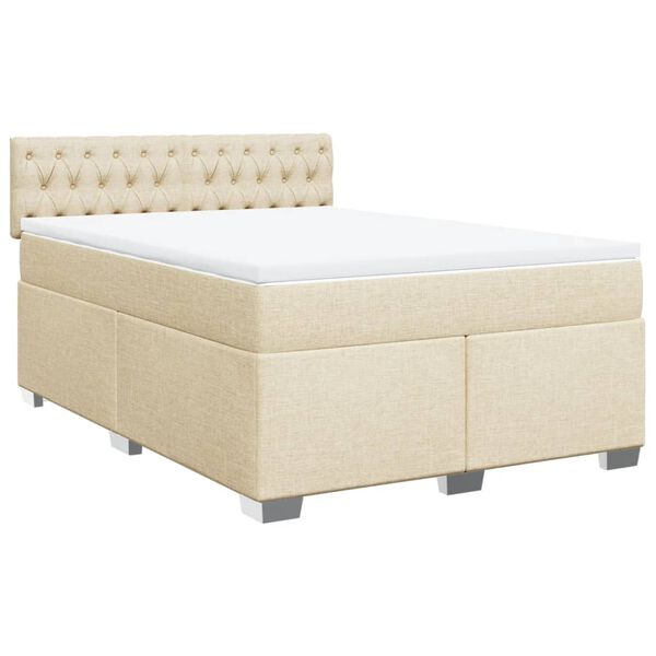 vidaXL Sommier &agrave; lattes de lit avec matelas Cr&egrave;me 140x190 cm Tissu