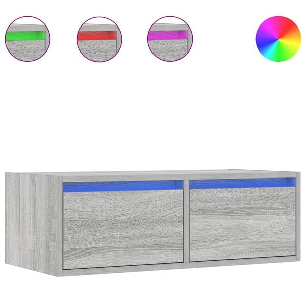 vidaXL Meuble TV avec lumi&egrave;res LED sonoma gris 75x35,5x25 cm