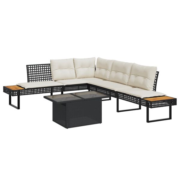 vidaXL Salon de jardin avec coussins 2pcs noir r&eacute;sine tress&eacute;e et verre
