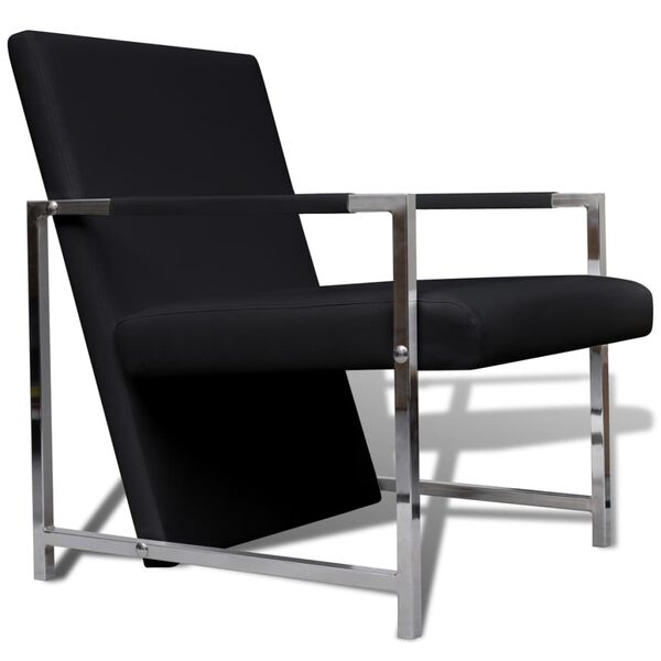 vidaXL Fauteuils lot de 2 avec cadre chromé noir similicuir