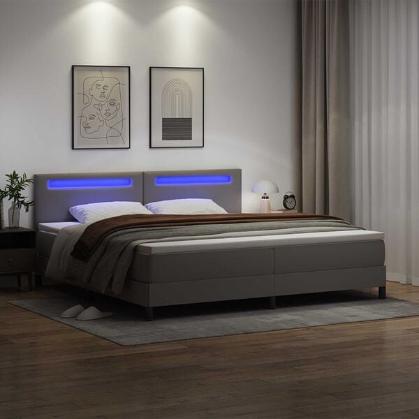 vidaXL Lit &agrave; ressorts avec matelas Gris 200 x 200 cm Simili cuir