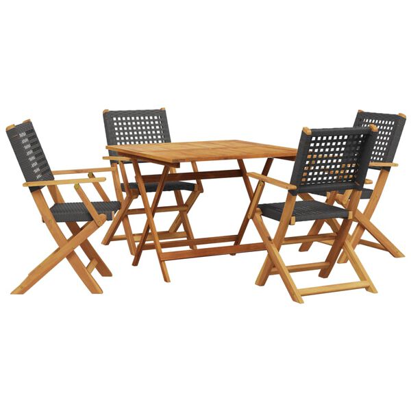 vidaXL Ensemble &agrave; manger de jardin 5 pcs r&eacute;sine tress&eacute;e et bois massif
