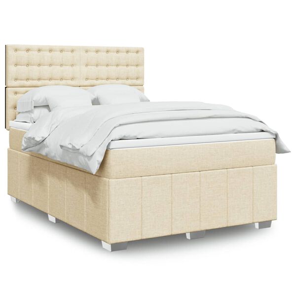 vidaXL Sommier &agrave; lattes de lit avec matelas Cr&egrave;me 140x200 cm Tissu