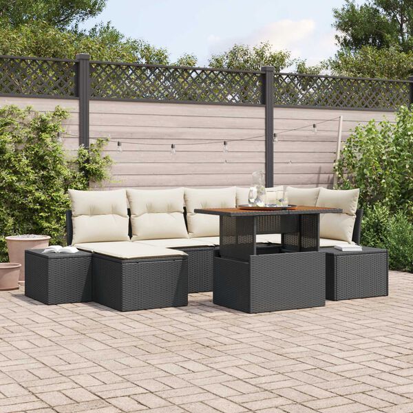 vidaXL Ensemble de canap&eacute; de jardin 7 pcs Noir Poly rotin