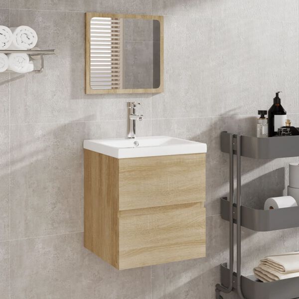 vidaXL Armoire lavabo de salle de bain bassin et miroir Chêne sonoma