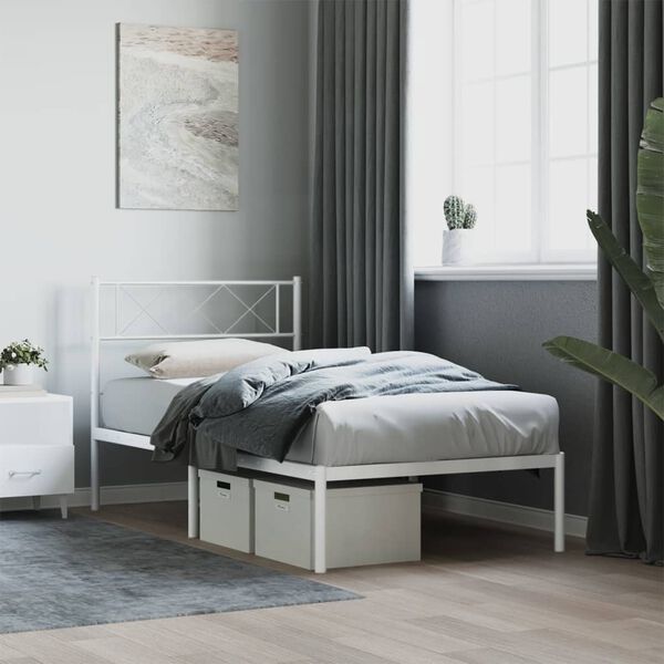 vidaXL Cadre de lit métal sans matelas et tête de lit blanc 107x203 cm