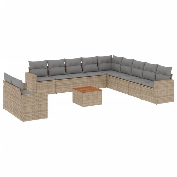 vidaXL Salon de jardin et coussins 12 pcs m&eacute;lange beige r&eacute;sine tress&eacute;e