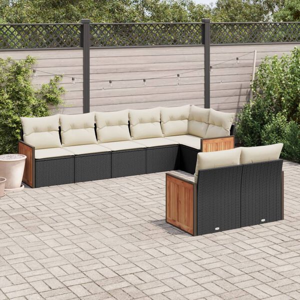 vidaXL Salon de jardin 8 pcs avec coussins noir r&eacute;sine tress&eacute;e