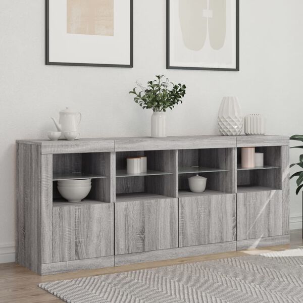 vidaXL Buffet avec lumi&egrave;res LED sonoma gris 163x37x67 cm