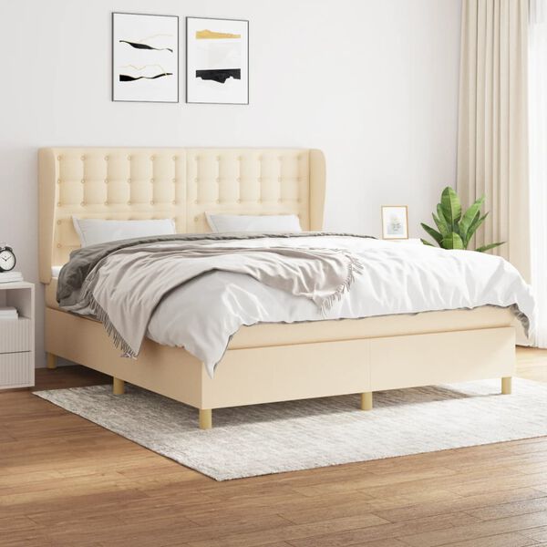 vidaXL Sommier &agrave; lattes de lit avec matelas Cr&egrave;me 180x200 cm Tissu