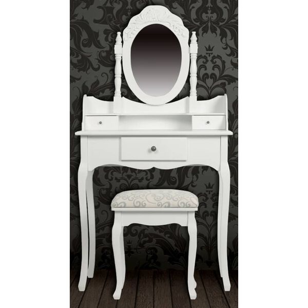 vidaXL Coiffeuse avec miroir et tabouret Blanc