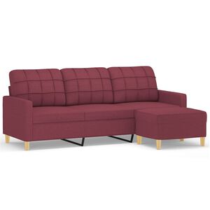 vidaXL Canap&eacute; &agrave; 3 places avec repose-pieds Rouge bordeaux 180 cm Tissu