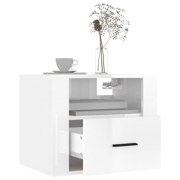 vidaXL Tables de chevet murales 2 pcs Blanc brillant 50x36x40 cm