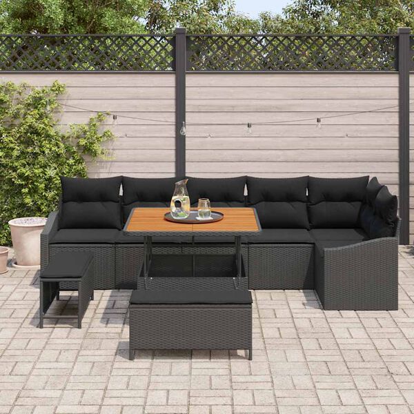vidaXL Ensemble de canap&eacute; de jardin avec coussin 9 pcs Noir