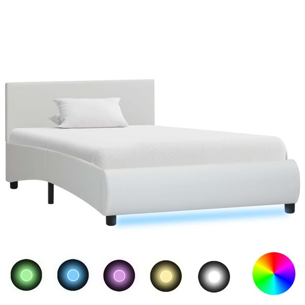 vidaXL Cadre de lit avec LED sans matelas blanc similicuir 90x200 cm