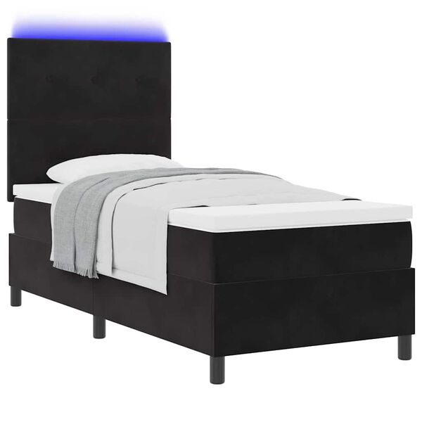 vidaXL Lit &agrave; ressort LED avec matelas Noir 80 x 200 cm tissu