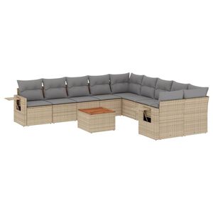 vidaXL Salon de jardin 11 pcs avec coussins beige r&eacute;sine tress&eacute;e