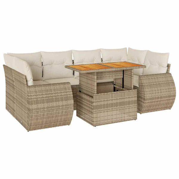 vidaXL Salon de jardin avec coussins 7 pcs beige r&eacute;sine tress&eacute;e