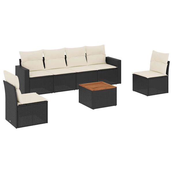 vidaXL Salon de jardin 7 pcs avec coussins noir r&eacute;sine tress&eacute;e