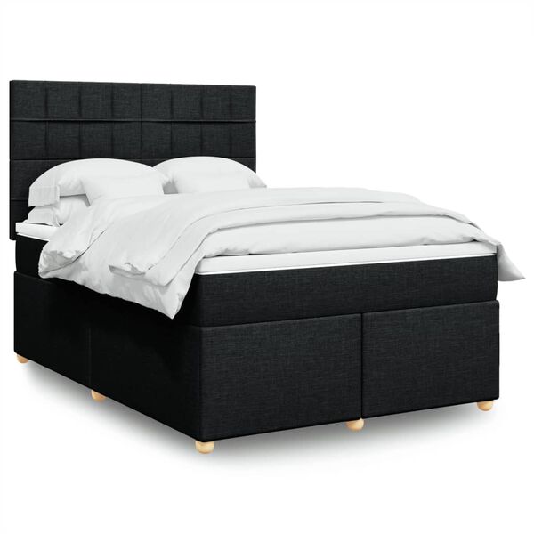 vidaXL Sommier &agrave; lattes de lit avec matelas Noir 140x200 cm Tissu