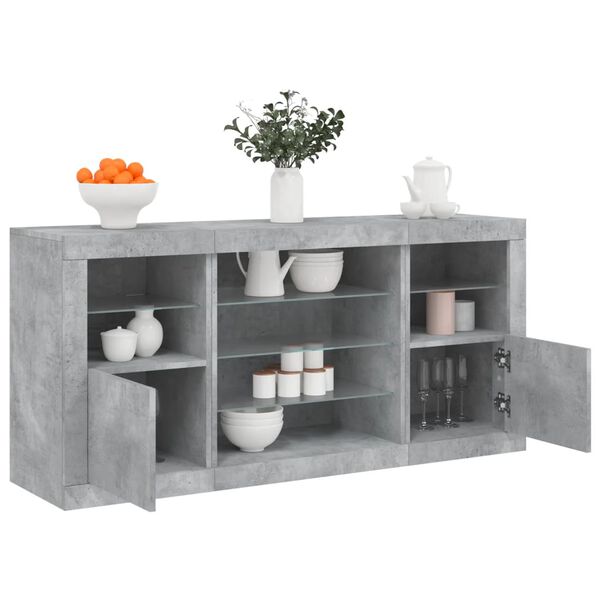 vidaXL Buffet avec lumi&egrave;res LED gris b&eacute;ton 142,5x37x67 cm