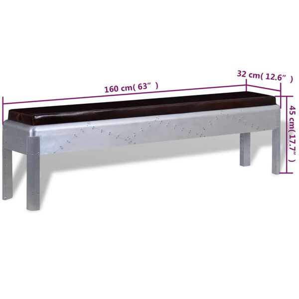 vidaXL Banc d'entr&eacute;e Cuir v&eacute;ritable 160 x 32 x 45 cm