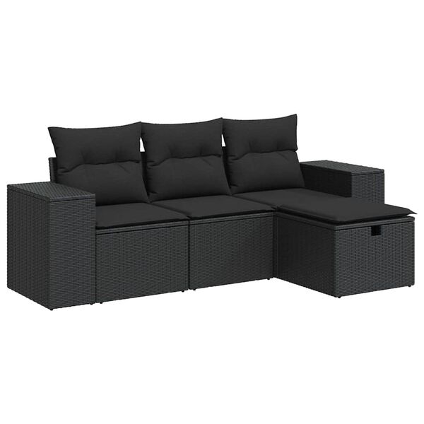 vidaXL Salon de jardin 4 pcs avec coussins noir r&eacute;sine tress&eacute;e