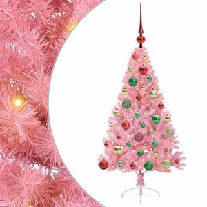 vidaXL Sapin de No&euml;l artificiel pr&eacute;-&eacute;clair&eacute; Rose 120 cm PVC