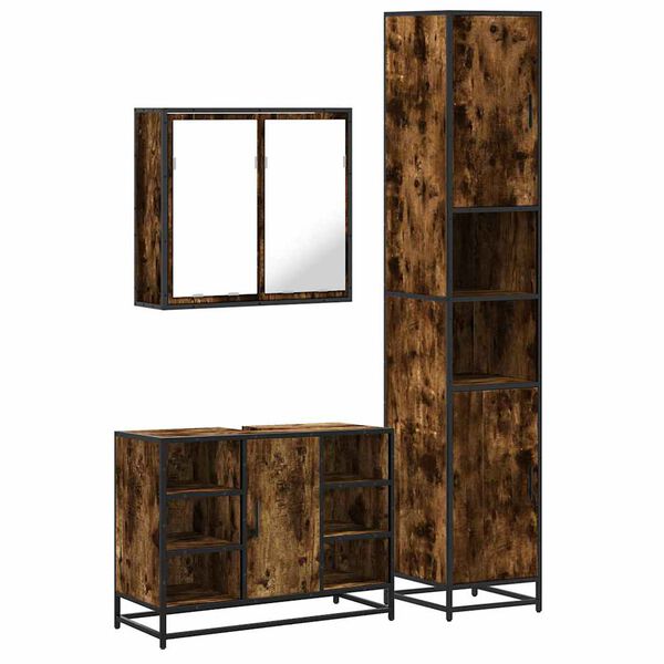 vidaXL Ensemble de meubles de salle de bain 3 pcs Ch&ecirc;ne fum&eacute;