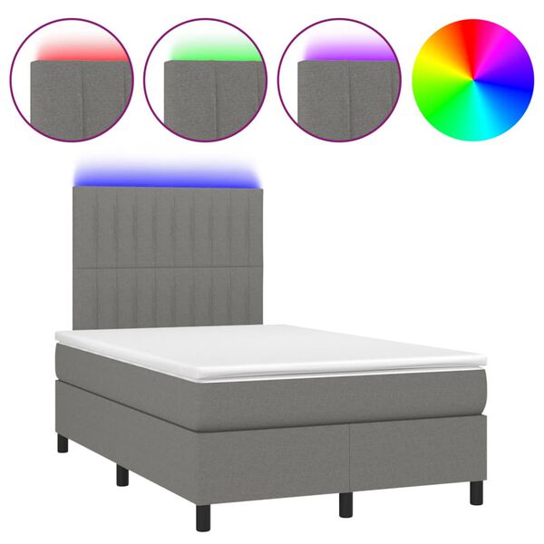 vidaXL Sommier &agrave; lattes de lit matelas LED gris fonc&eacute; 120x190 cm tissu