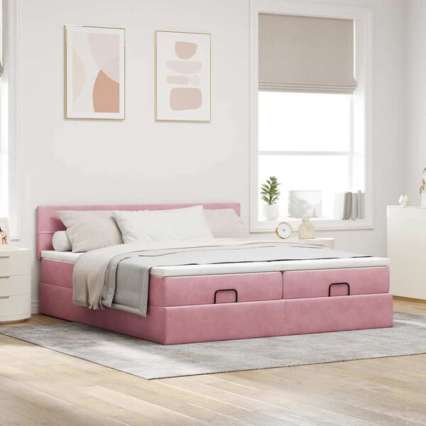 vidaXL Cadre de lit ottoman avec matelas rose 200x200 cm velours