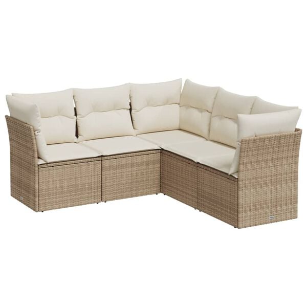 vidaXL Salon de jardin avec coussins 5 pcs beige r&eacute;sine tress&eacute;e