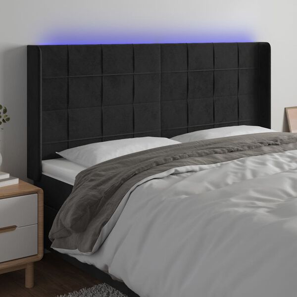 vidaXL T&ecirc;te de lit &agrave; LED Noir 163x16x118/128 cm Velours