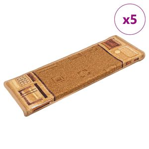 vidaXL Tapis d'escalier autoadh&eacute;sifs 5 pcs 65x21x4 cm Beige