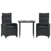 vidaXL Ensemble &agrave; manger de jardin avec coussins 3 pcs Noir