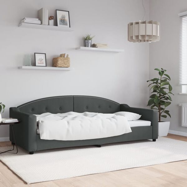 vidaXL Lit de repos sans matelas gris fonc&eacute; 90x200 cm tissu