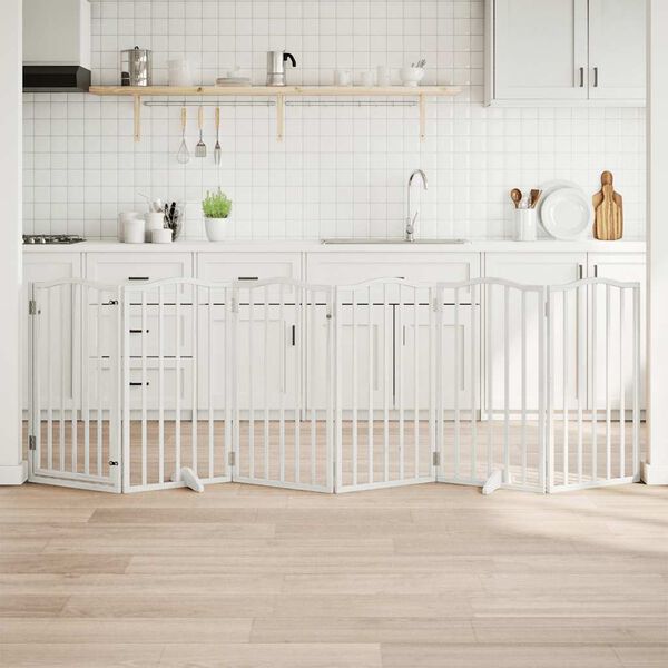 vidaXL Barri&egrave;re pour chiens et porte 6 panneaux blanc bois de peuplier